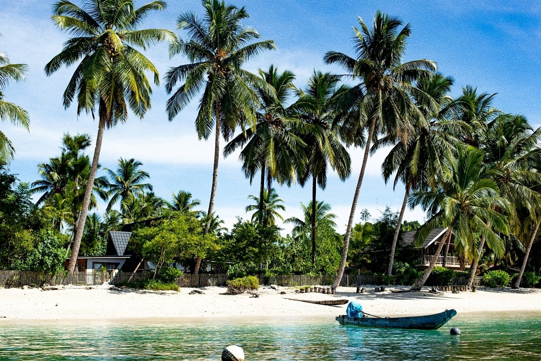 a boat in the water near a beach