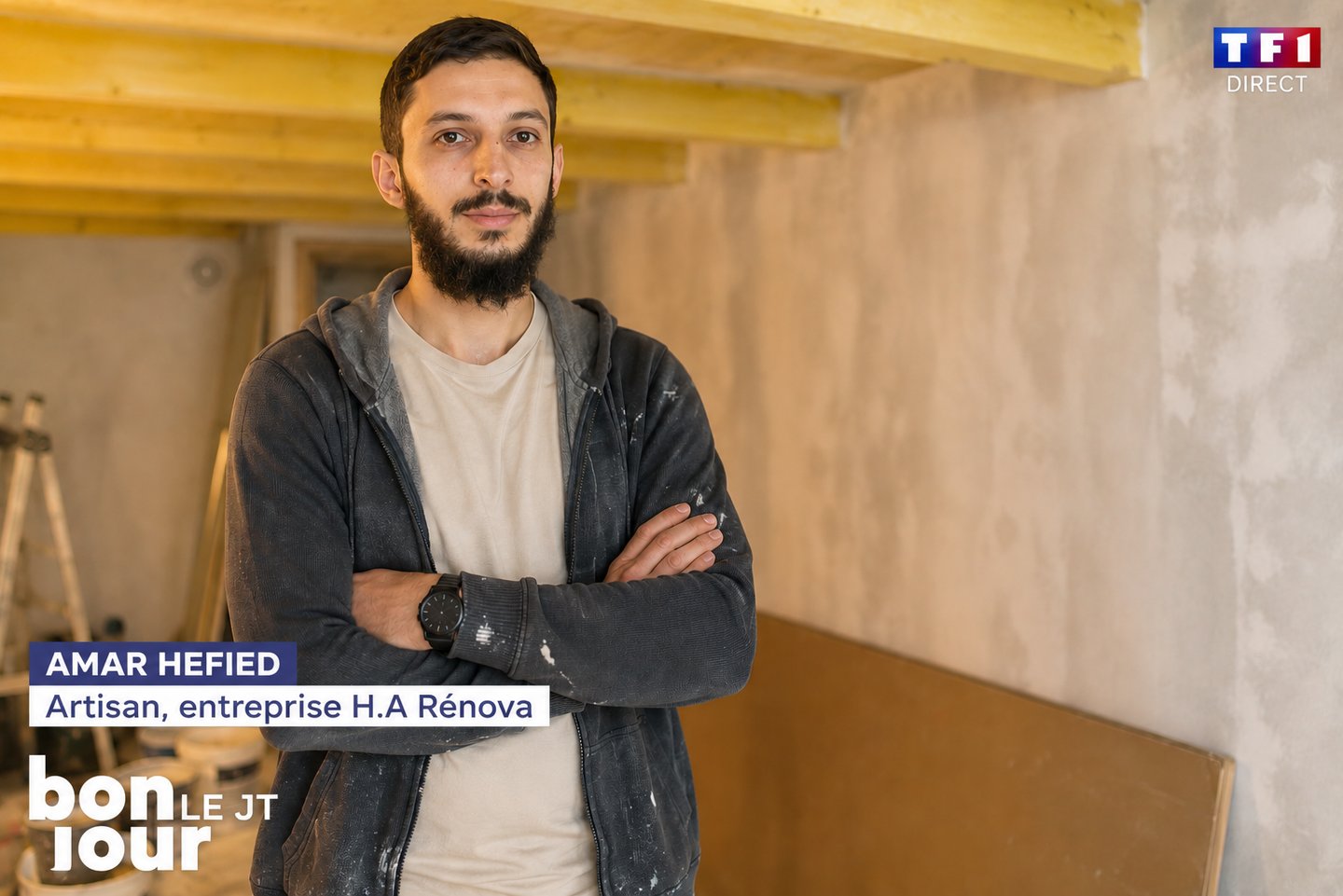 Amar Hefied, artisan fondateur de Harenova, présenté sur TF1 BonJour comme expert en rénovation du bâti à Marseille.