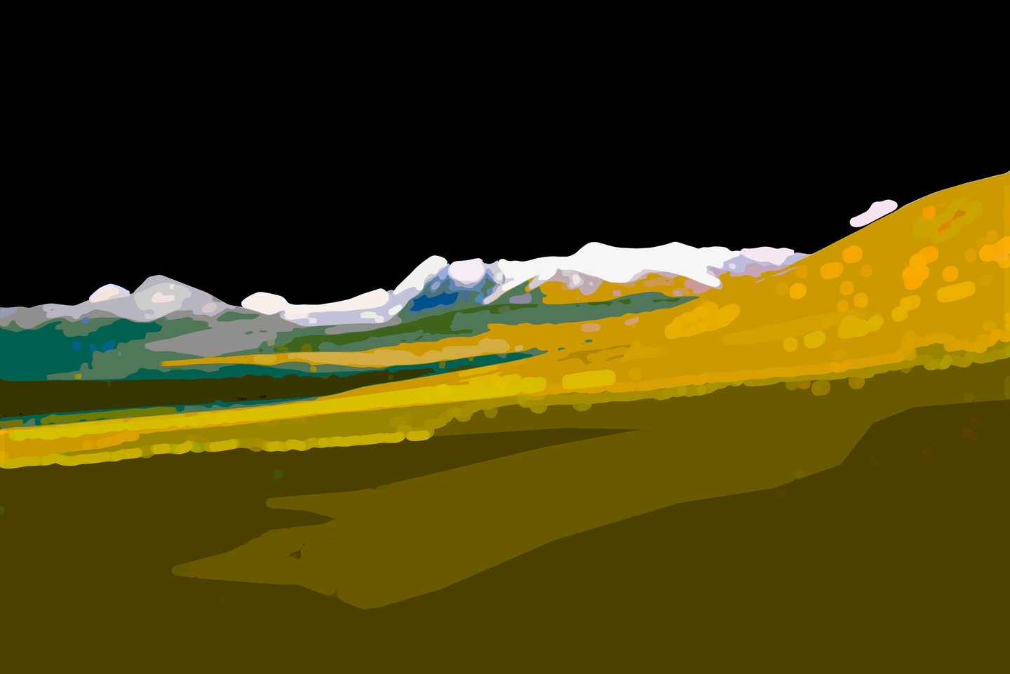 a mountain scene with a mountain range in the background