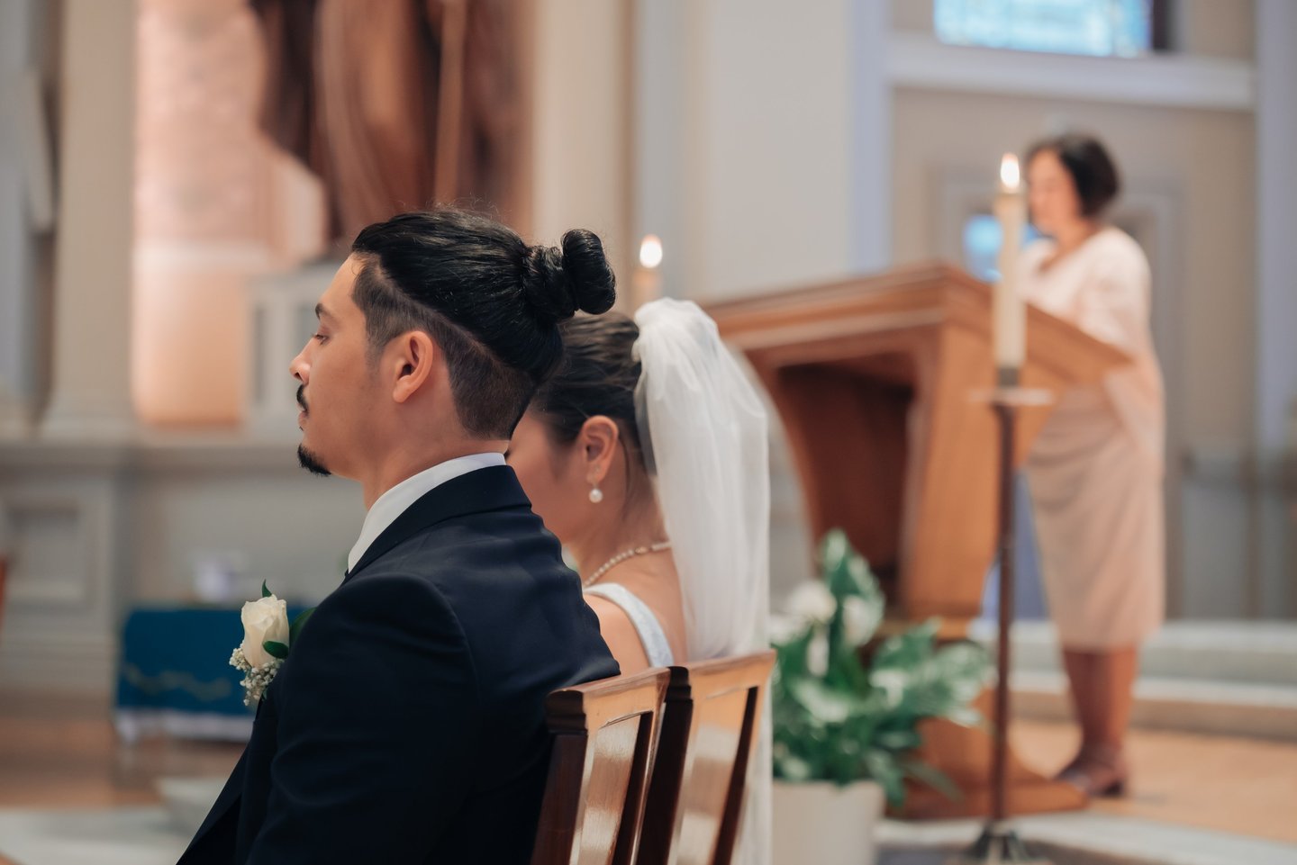 Candlelit wedding ceremony in elegant Cathedral, San Jose San Francisco