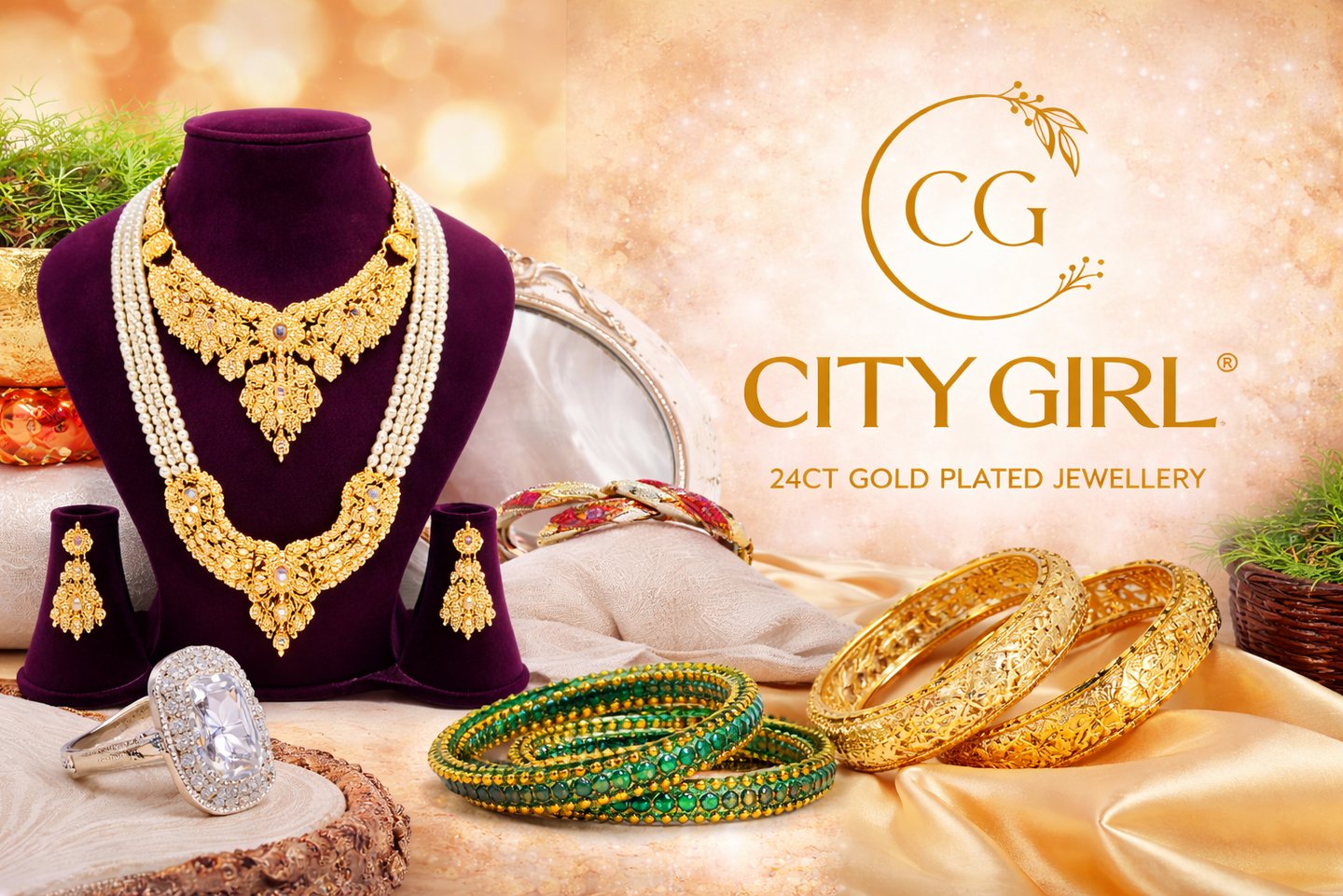 18 carat gold-plated bridal bangle set with AD stones — luxury Indian wedding jewellery collection,