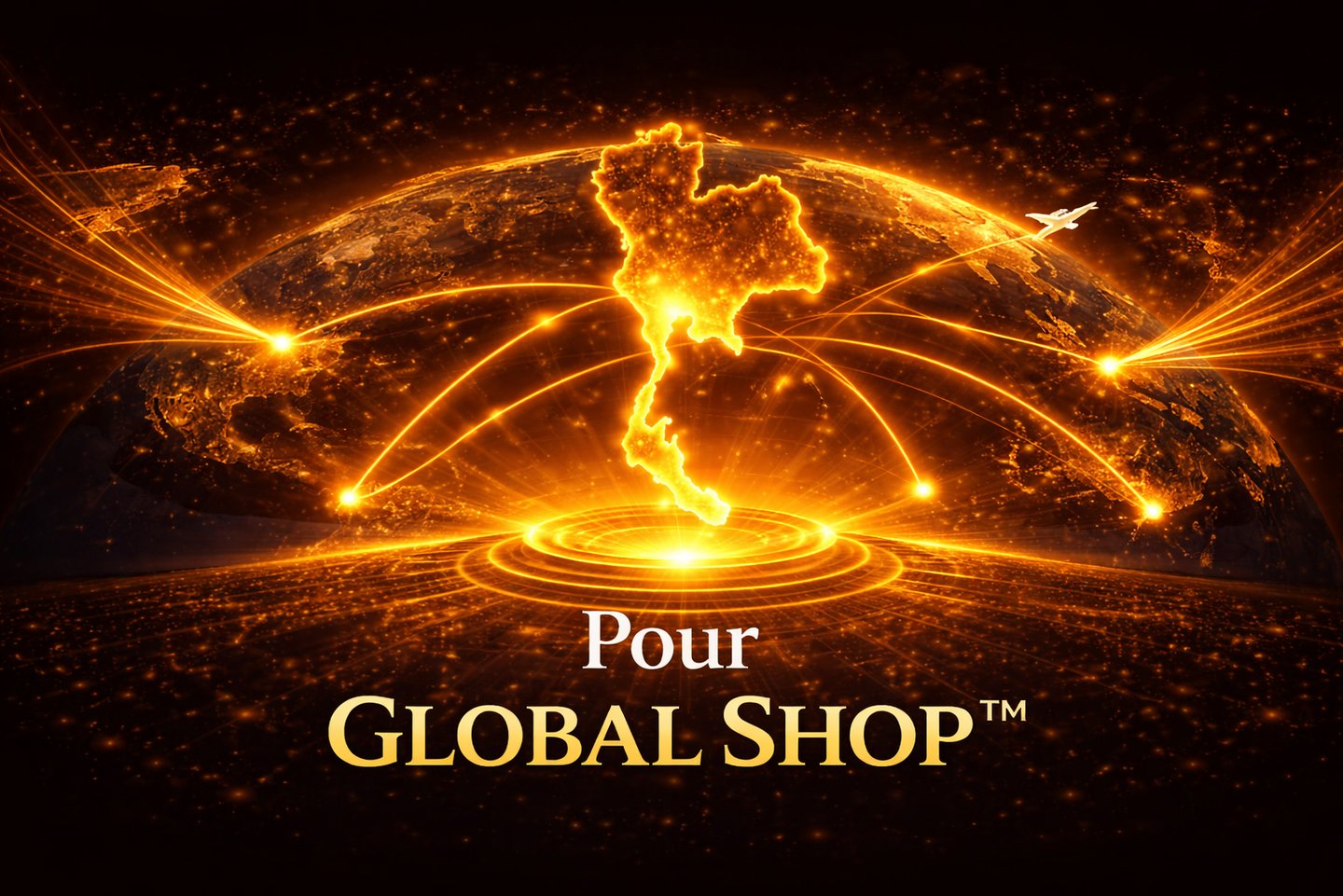 Pour Global Shop banner showing worldwide distribution of branded products through global stores