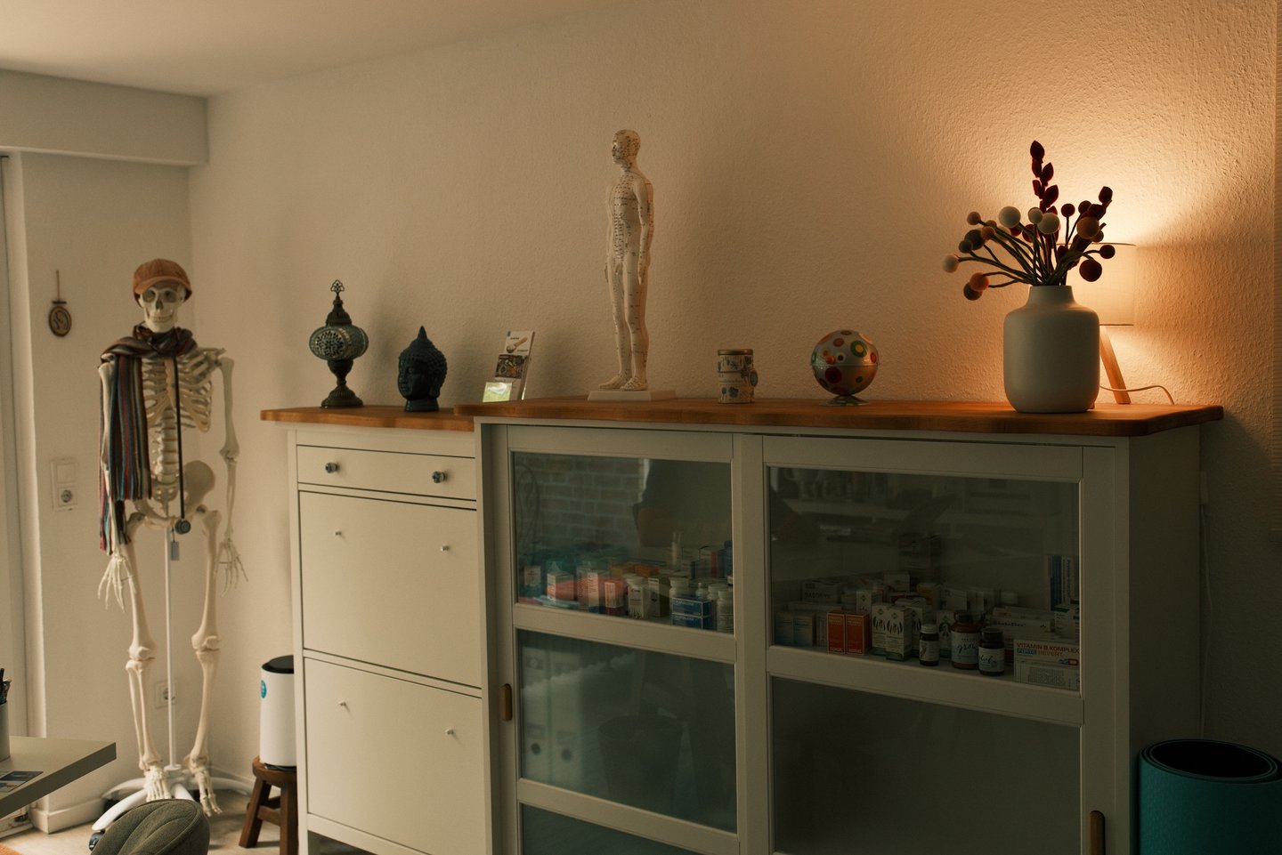 Anatomisches Modell und Arzneischrank im Behandlungsraum der Heilpraxis Vitalsinn