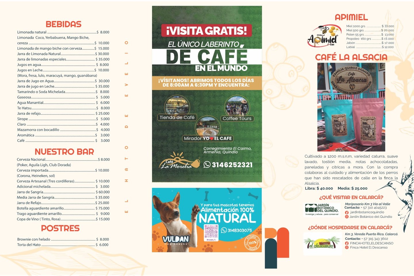Menú Restaurante El Hato de Evelio Calarcá Quindío