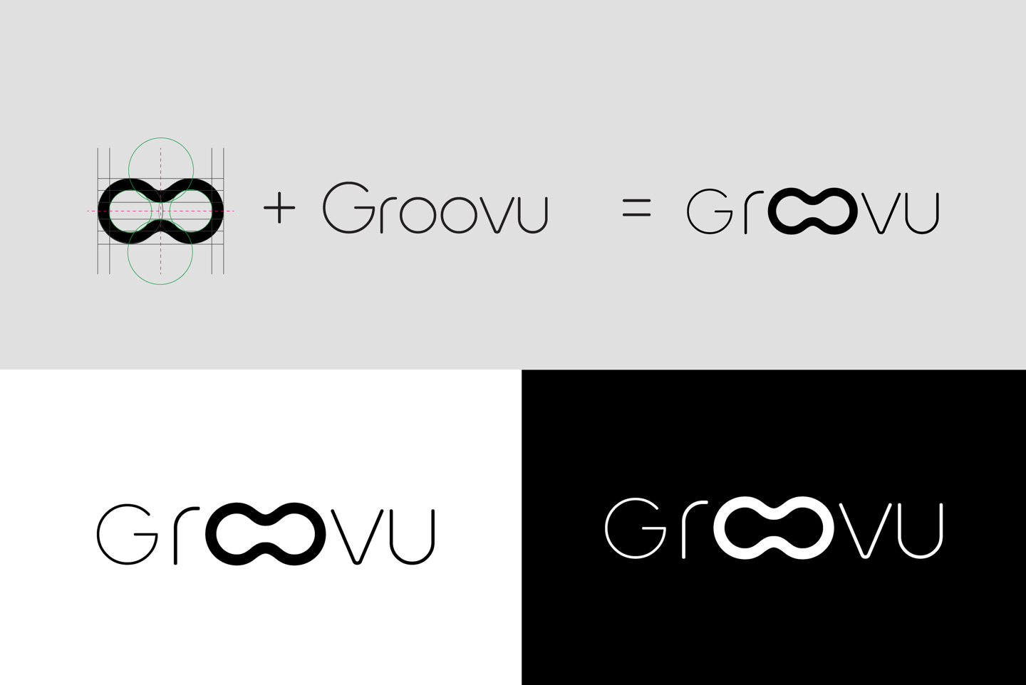 Logo Konstruktion von Groovu in schwarz/weiß