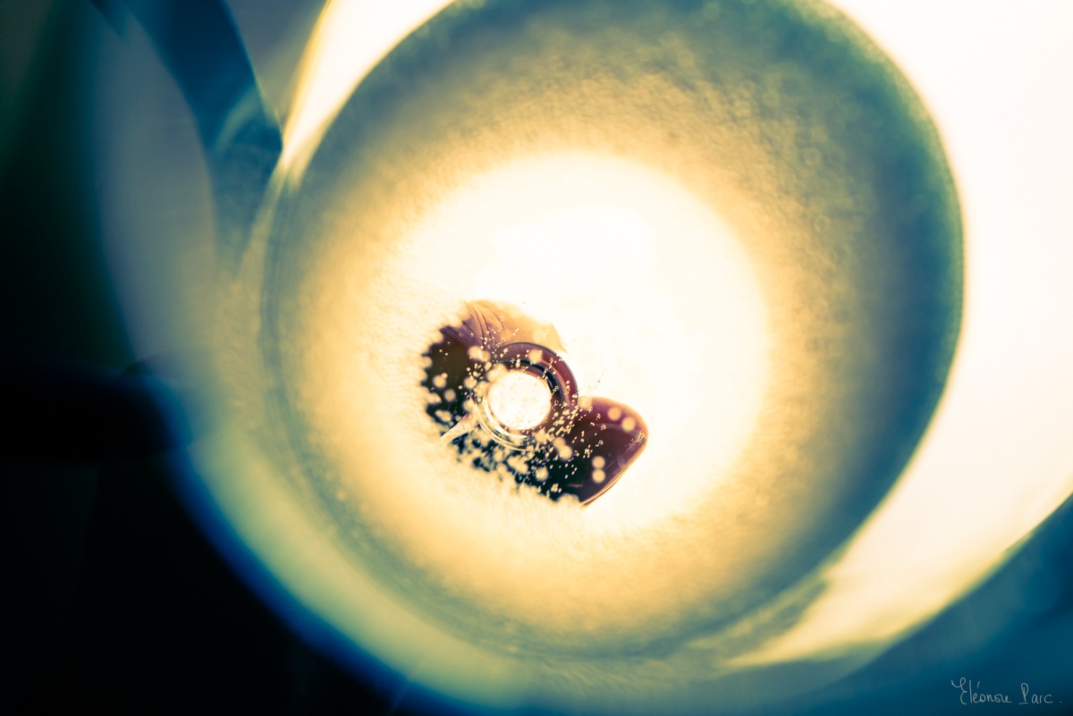 Abstraction Vinicole – Tourbillon de lumière au fond du verre, bulles en suspension