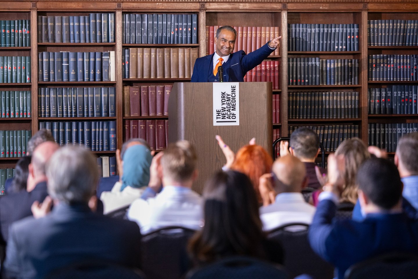 Nadeem Azhar speaking at the New York Academy of Medicine