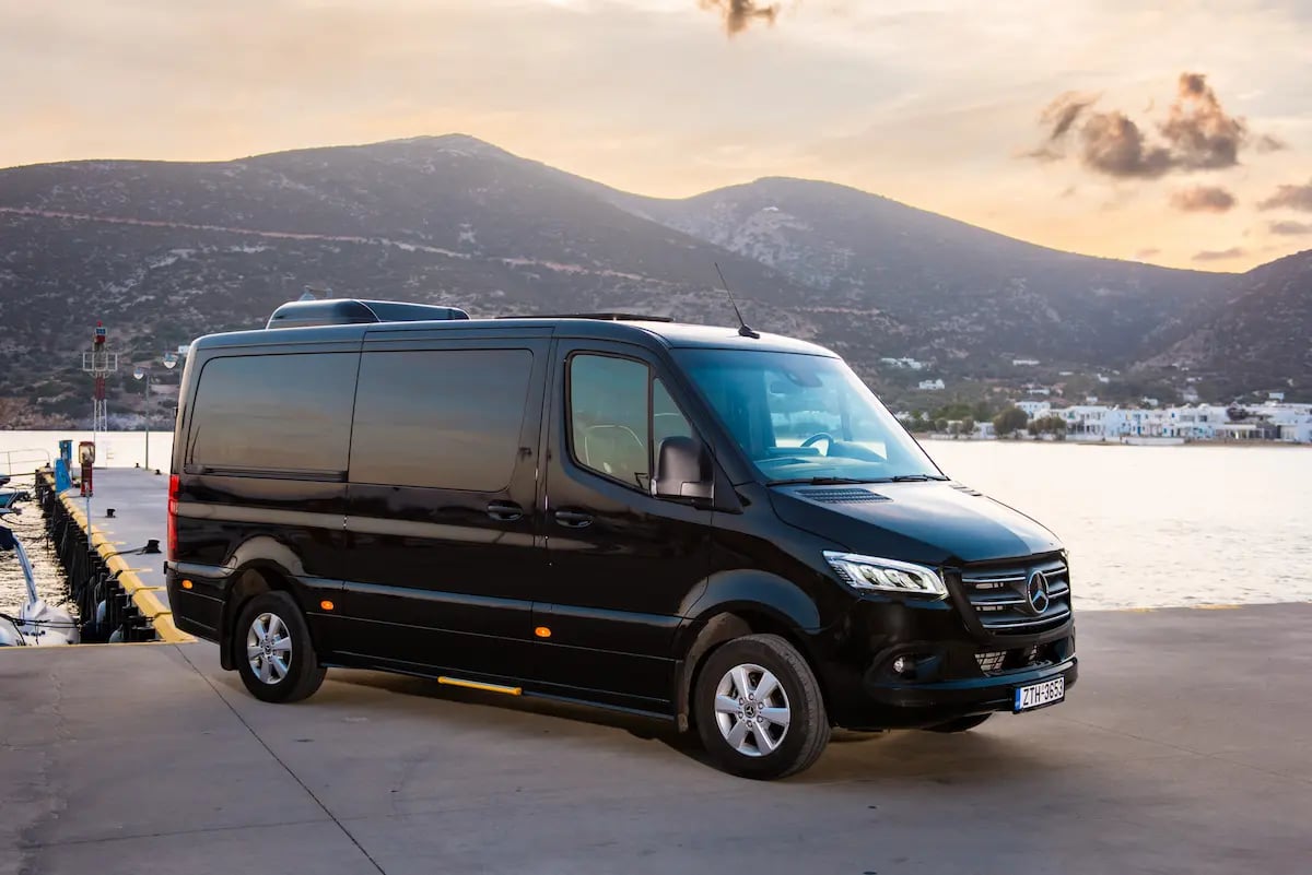 Luxury Mercedes Sprinter VIP van for private group transfers in Sifnos