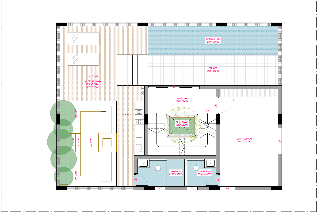 West facing Fortune Hestia villa second floor plan with guest bedroom, terrace