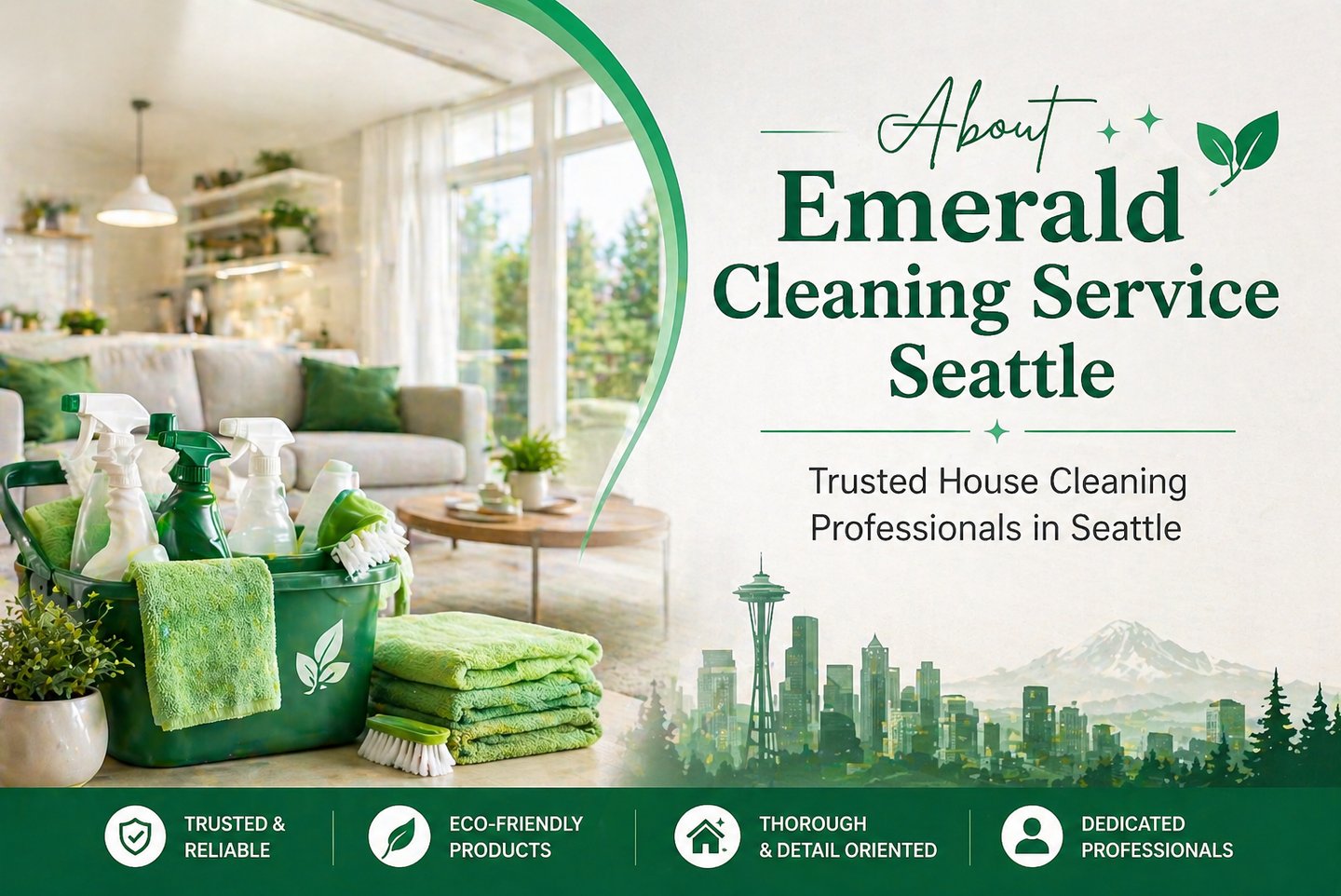 Professional house cleaning services in Seattle featuring eco-friendly products and supplies.