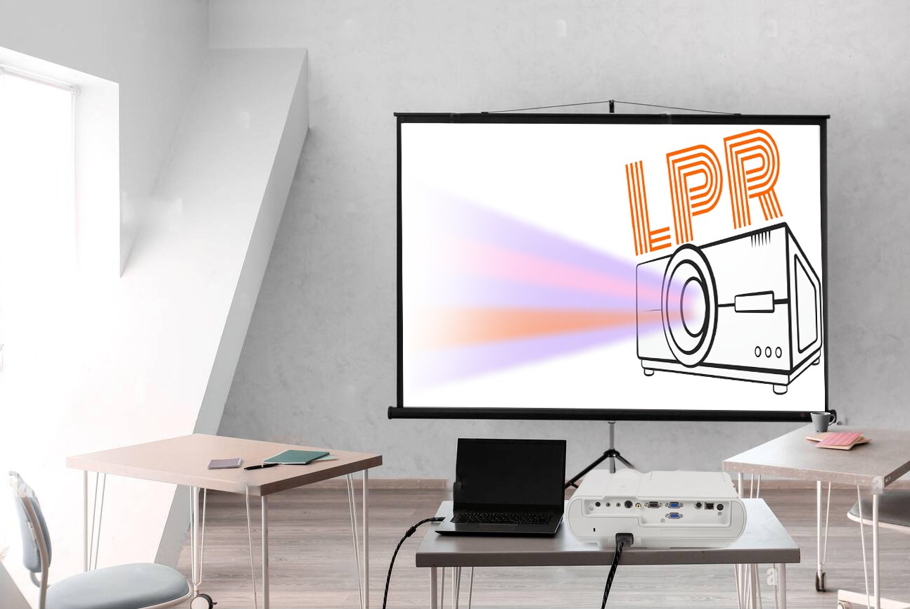 Projector with portable screen and laptop