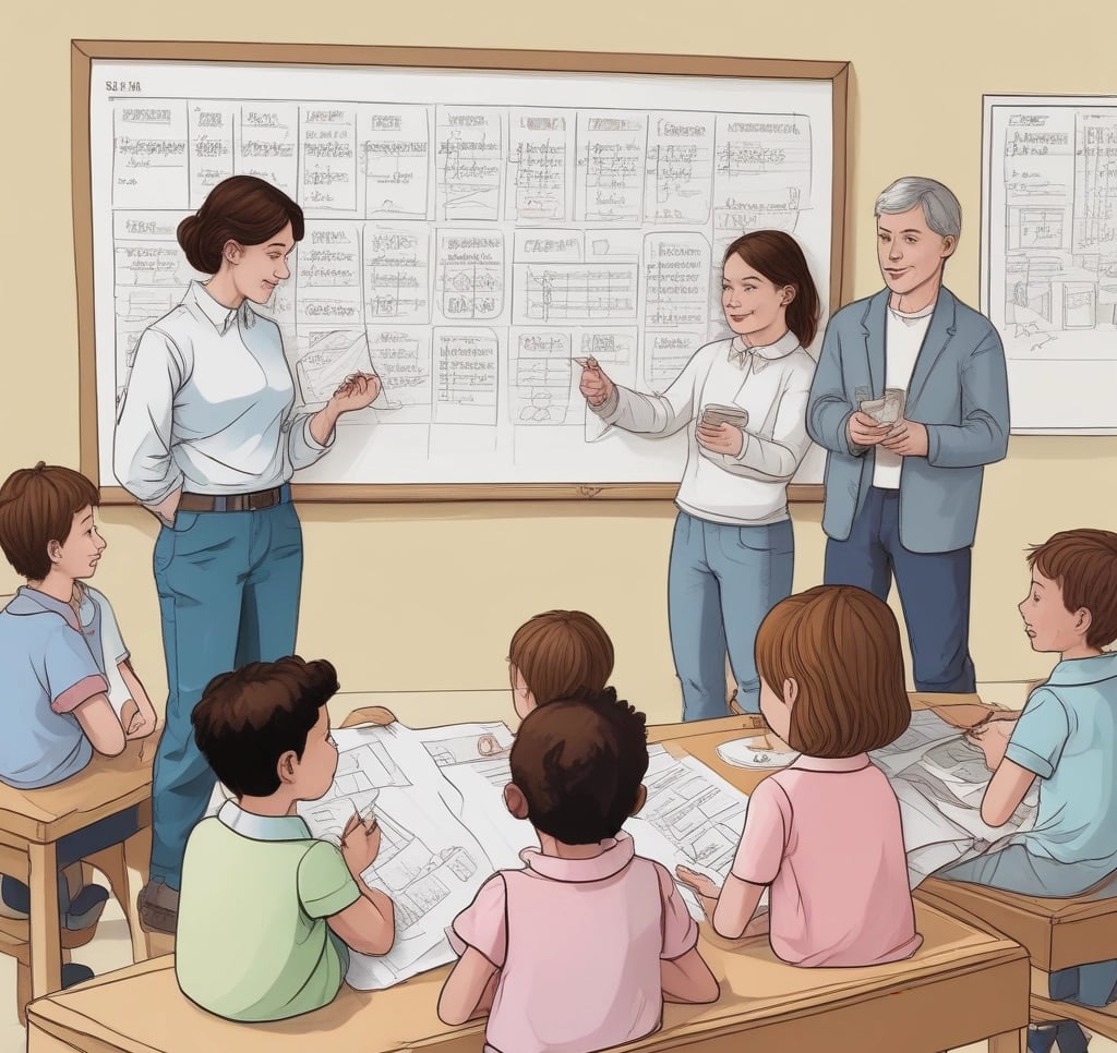 A welcoming classroom with a friendly teacher engaging students online.