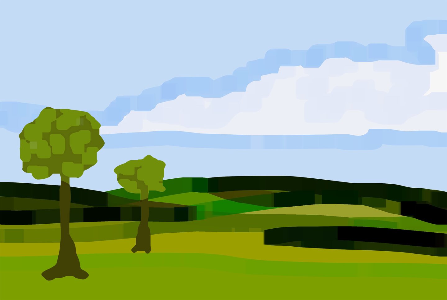 a landscape with trees and a sky background