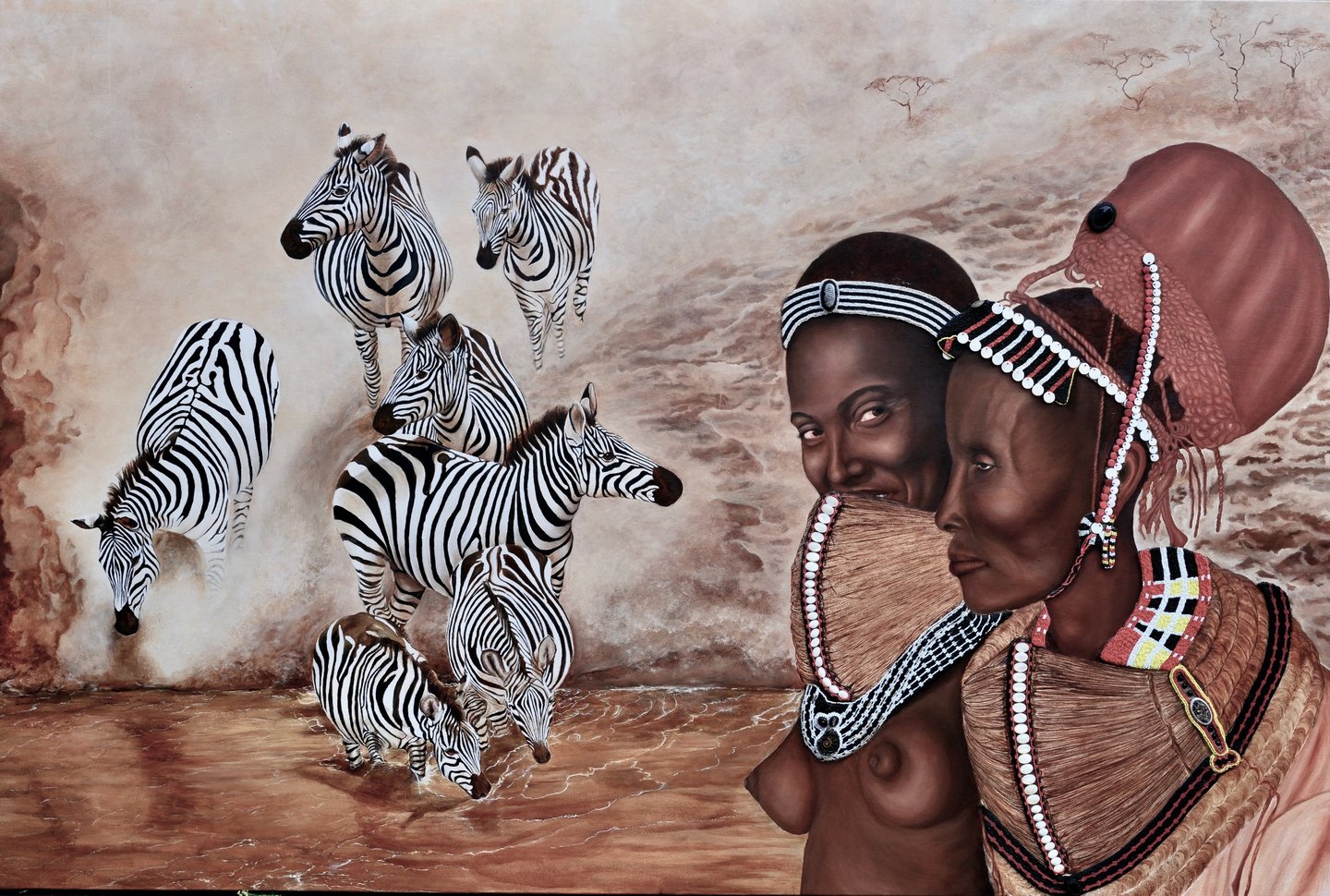 Indigenous Guardians Oils and Beadwork on Canvas by Clare Littleton