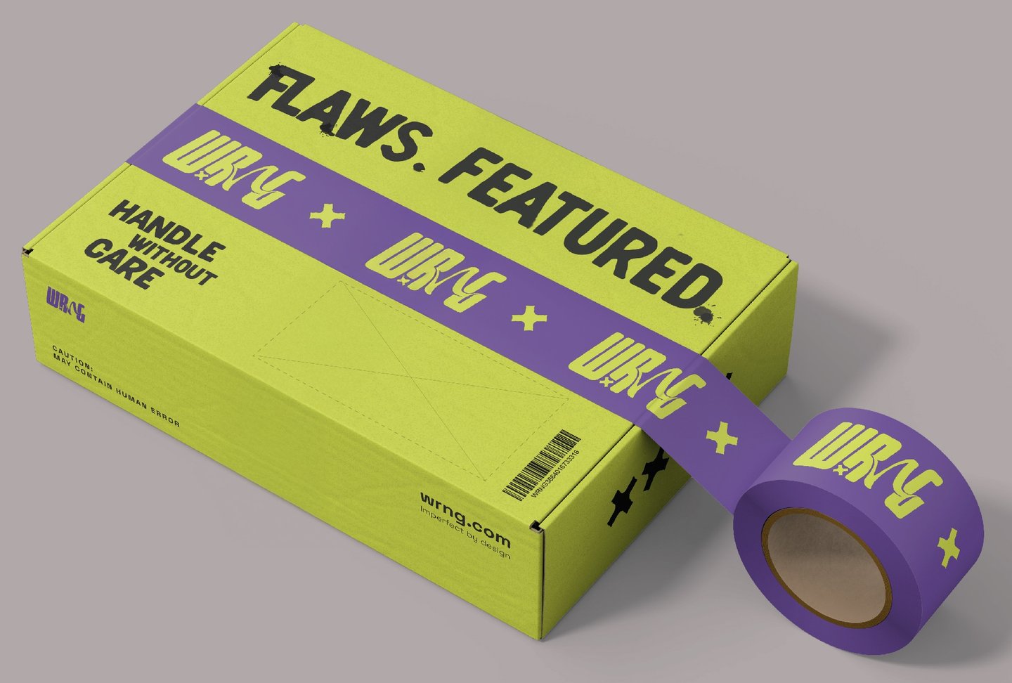 Mockup of box packaging for the WRNG brand