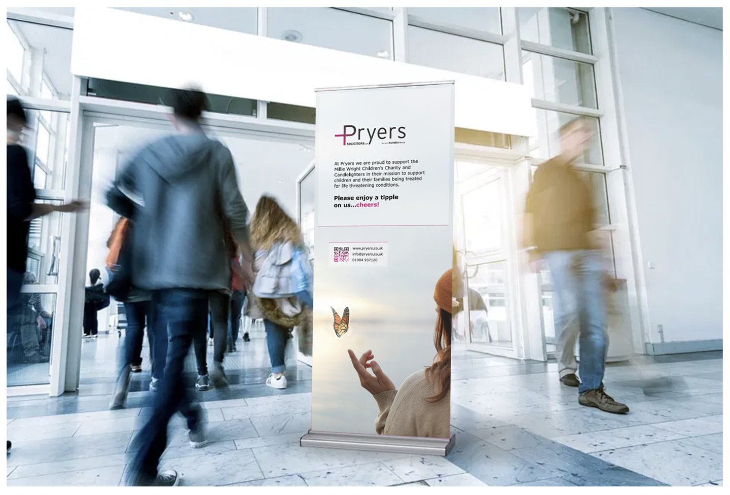 Pryers charity sponsorship pull-up banner designed to promote brand presence at a charity event