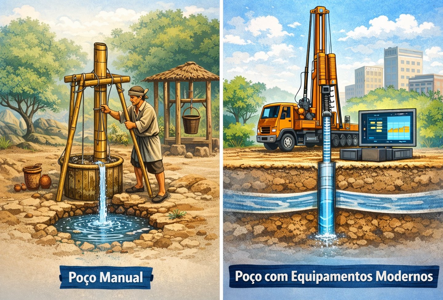 Perfuração nos primórdios da humanidade e perfurações tecnológicas de poços artesianos