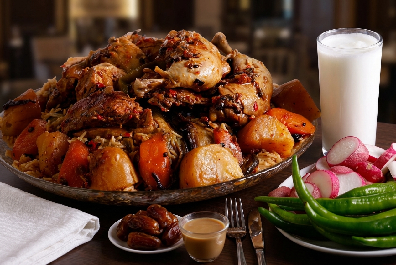 تصوير احترافي لطبق كبسة دجاج أو مقلوبة سعودي: خدمات تصوير طعام للمطاعم في الرياض.