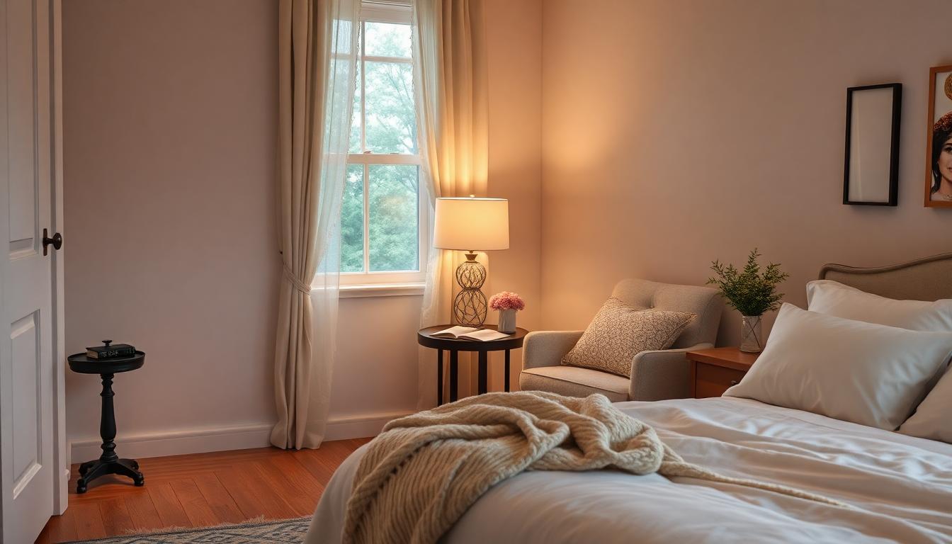 a cozy bedroom with a reading nook 