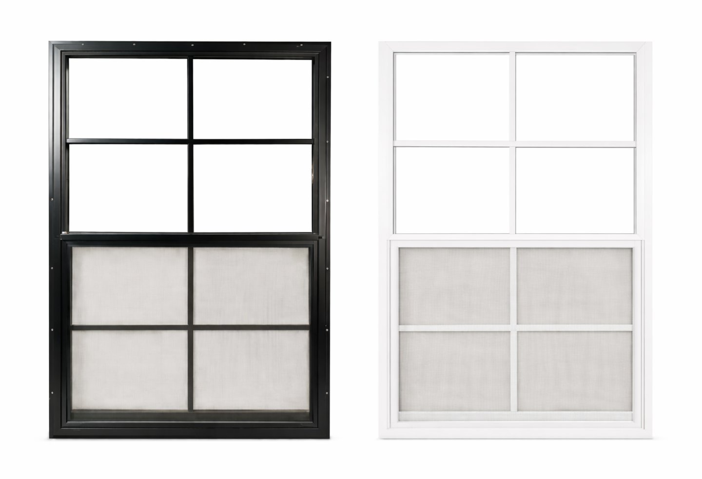 Shed window accessory available in white or black vinyl frames to improve lighting, ventilation, and appearance.