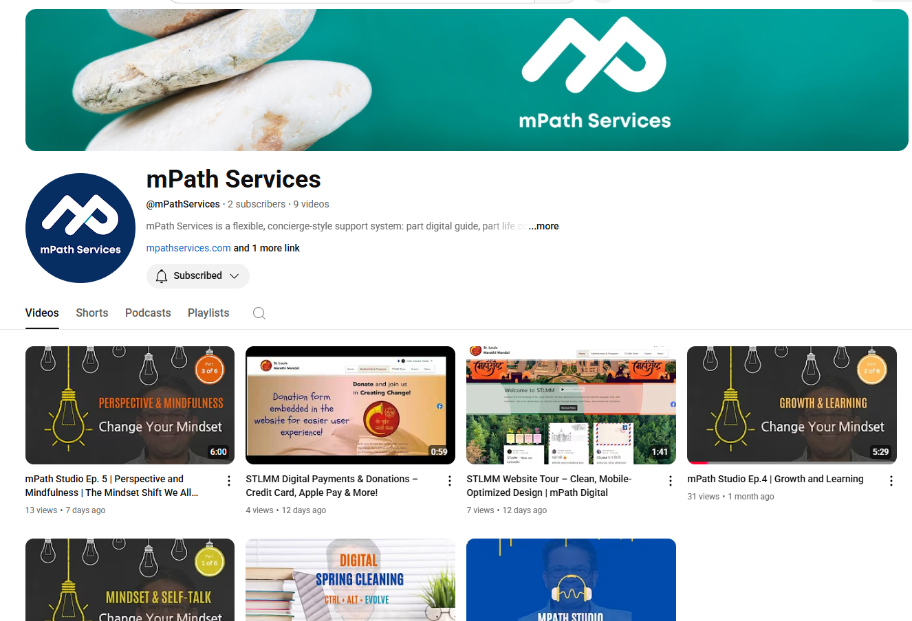 Screenshot of Mandar Pathak’s YouTube channel, showing a grid of short motivational videos with bold