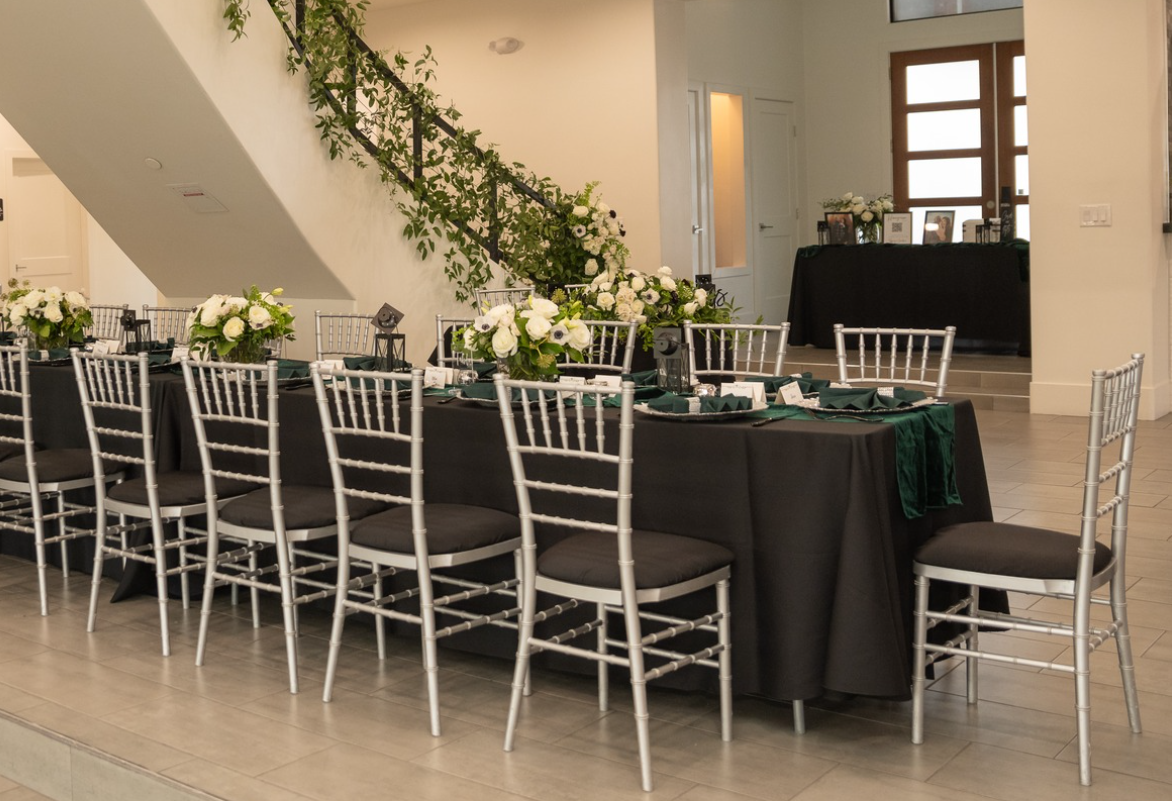 Elegant indoor wedding reception setup coordinated by Las Vegas wedding planner Neon Desert Events.