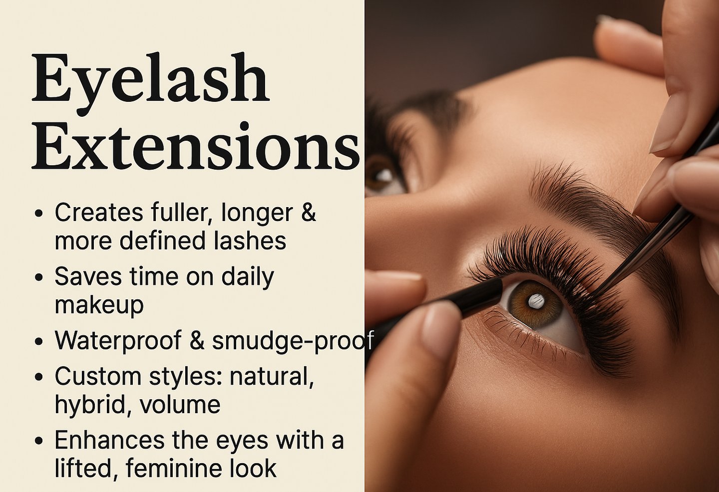 Eyelash extension and lash lift service demonstration at Glam S Beauty.