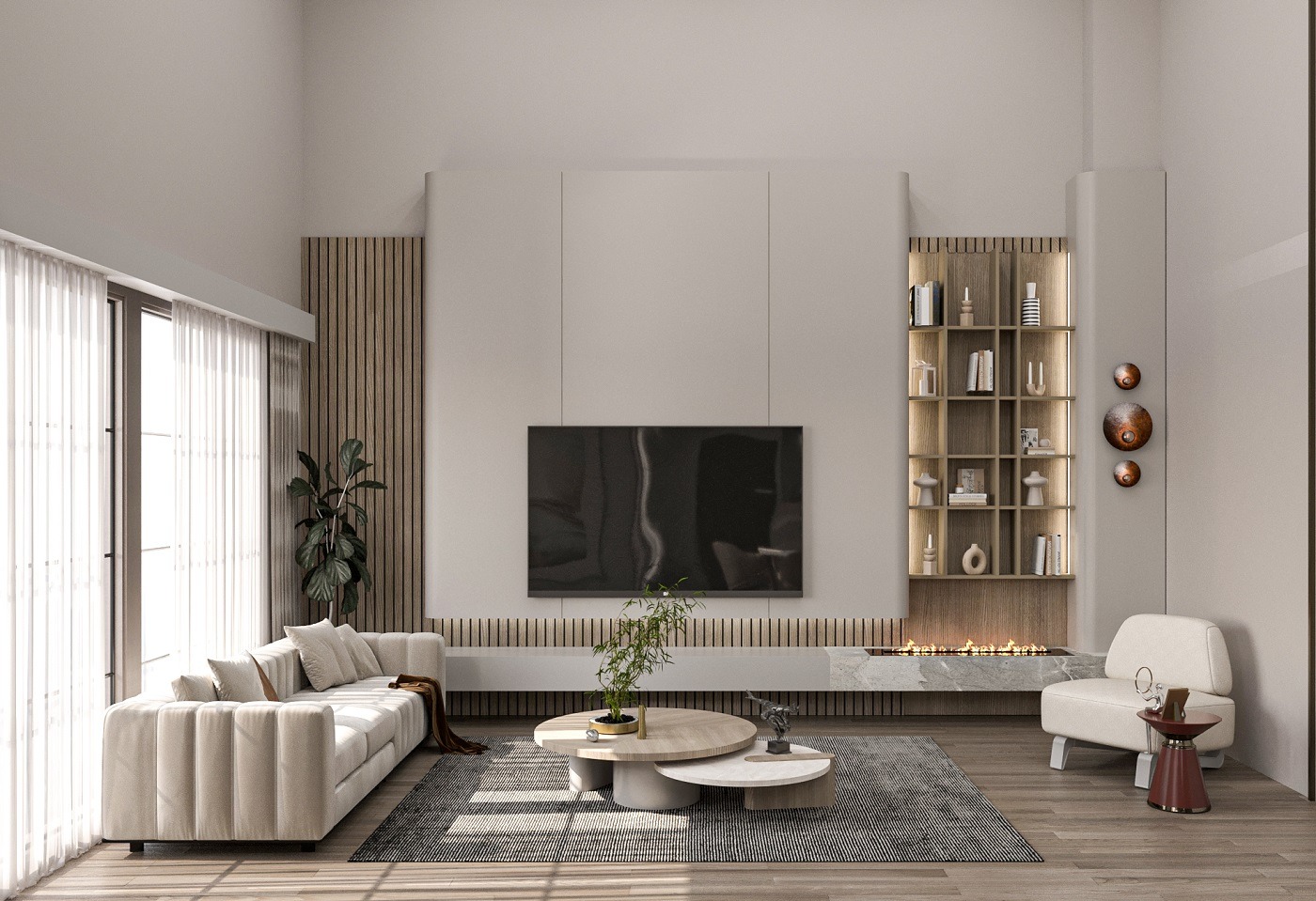 Modern salon iç mimari tasarım projesi.