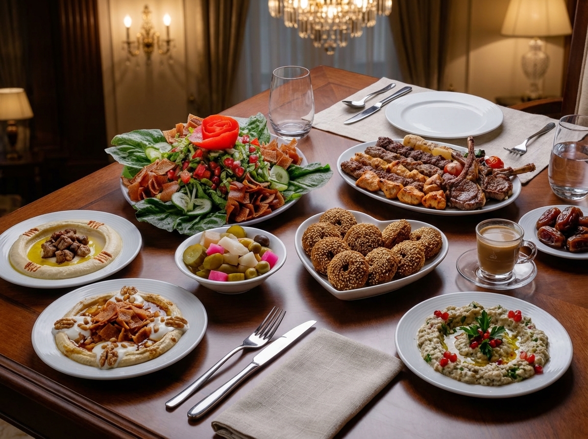 تصوير احترافي لبوفيه مأكولات شرقية فاخرة: خدمات تصوير طعام للمطاعم السعودية.