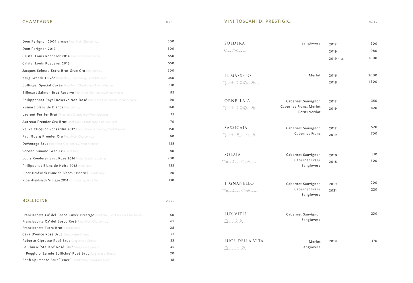 a menu of a restaurant with a menu listing
