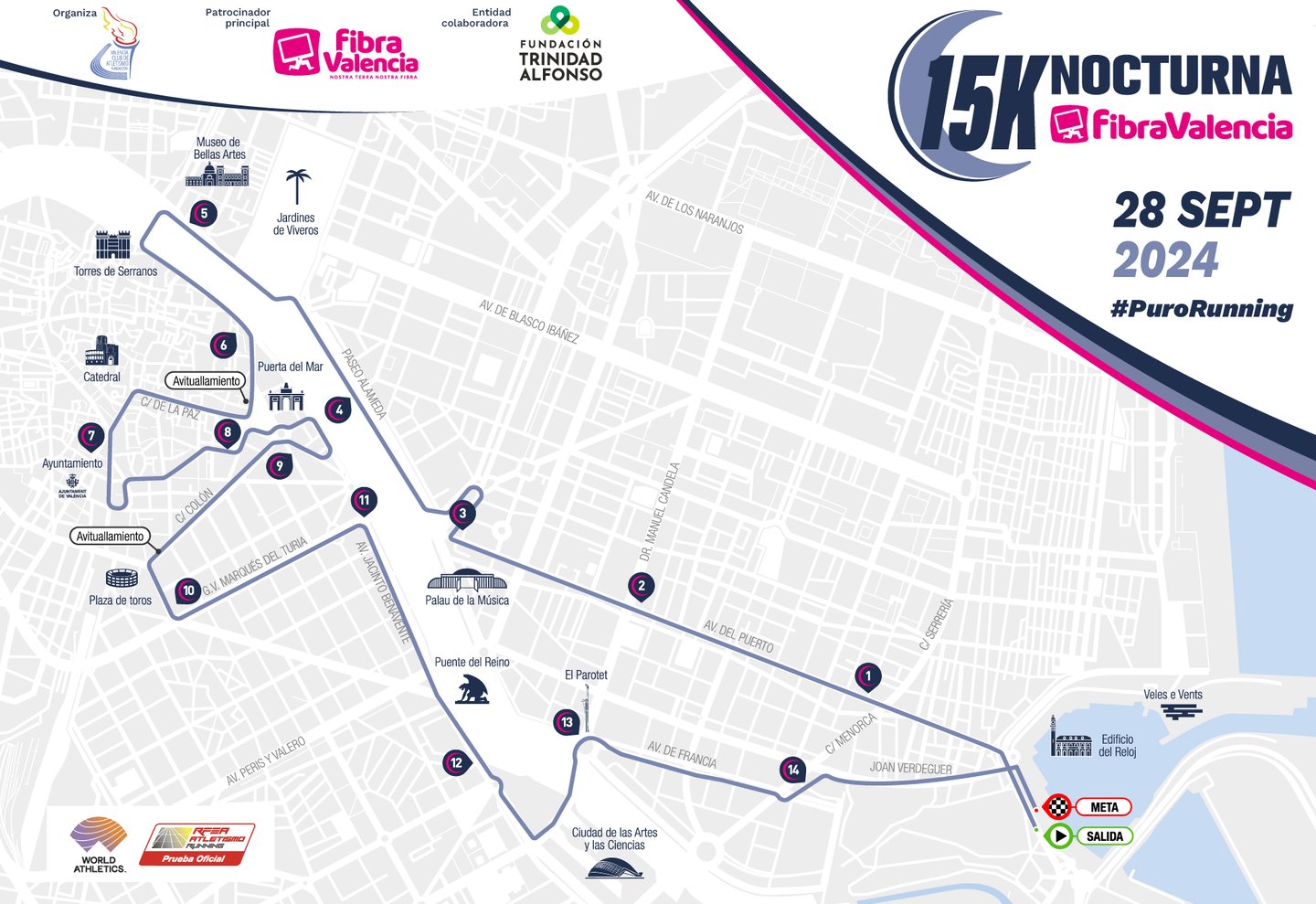 Recorrido de la 15 k nocturna valencia