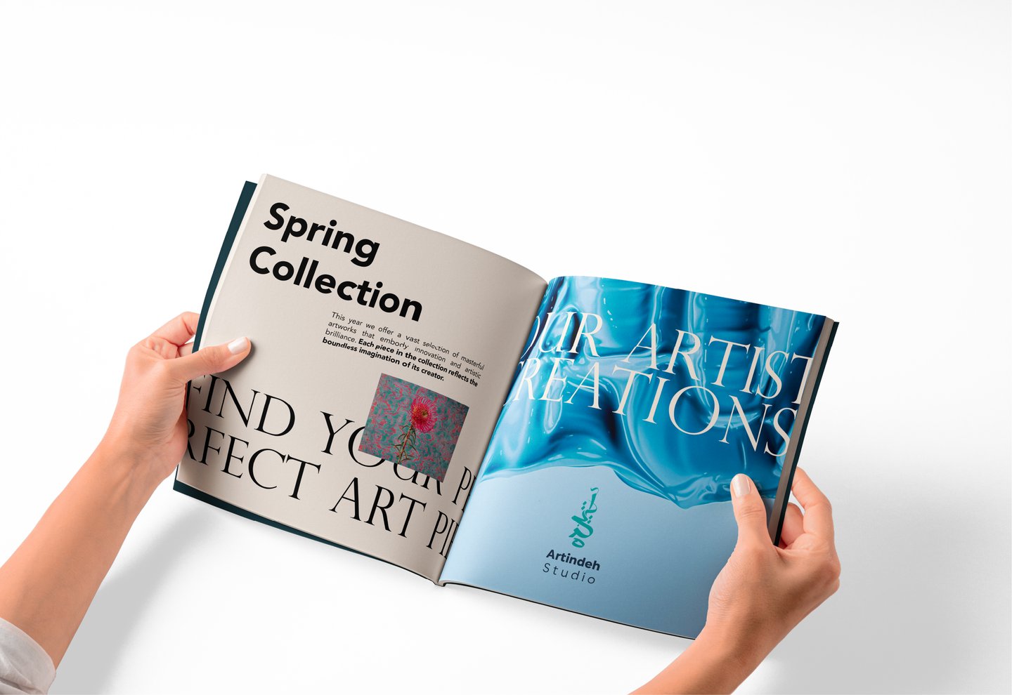 Werbematerial für Corporate Identity  und Branding für Artindeh Kunstplatform - Buch