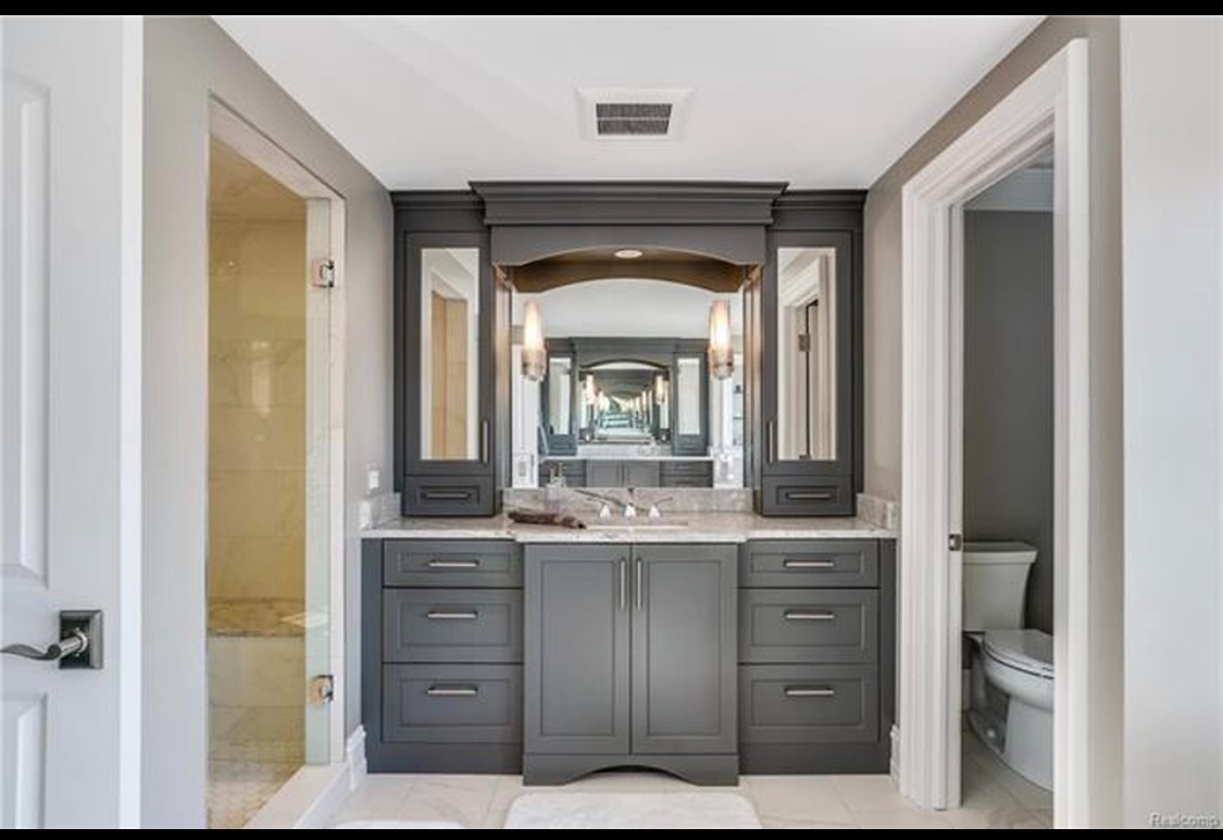 Custom built vanity for a Pearce Woodworks Detroit client