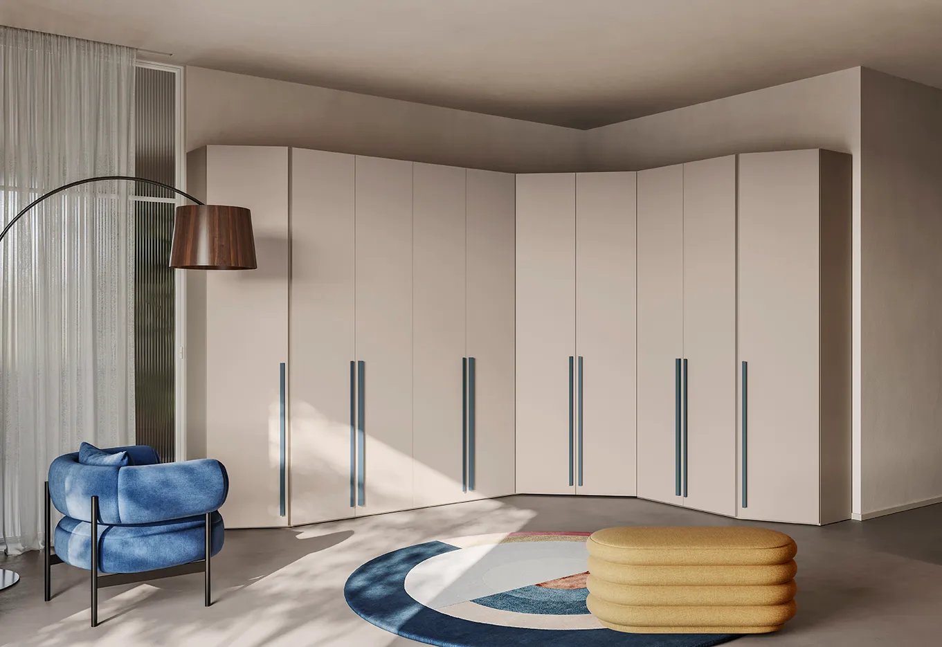 MazarakisArt: Ανοιγόμενη Ντουλάπα Δωματίου - Μπεζ με Κυανές Λεπτομέρειες