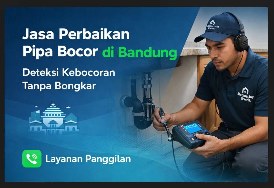 teknisi memperbaiki pipa bocor di rumah bandung