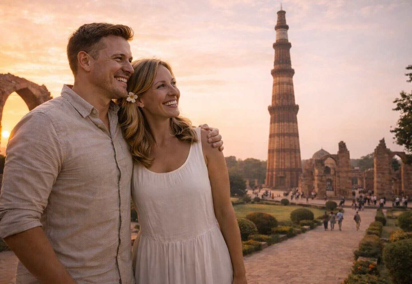 Couple at Qutab Minar Complex in Delhi