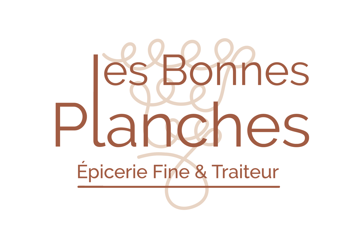 Logo Les Bonnes Planches Épicerie Fine & Traiteur jeu typographique et icône de raisin en arrière