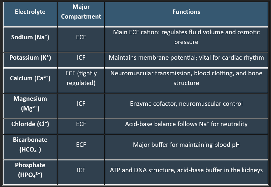 Electrolytes & distribution & function