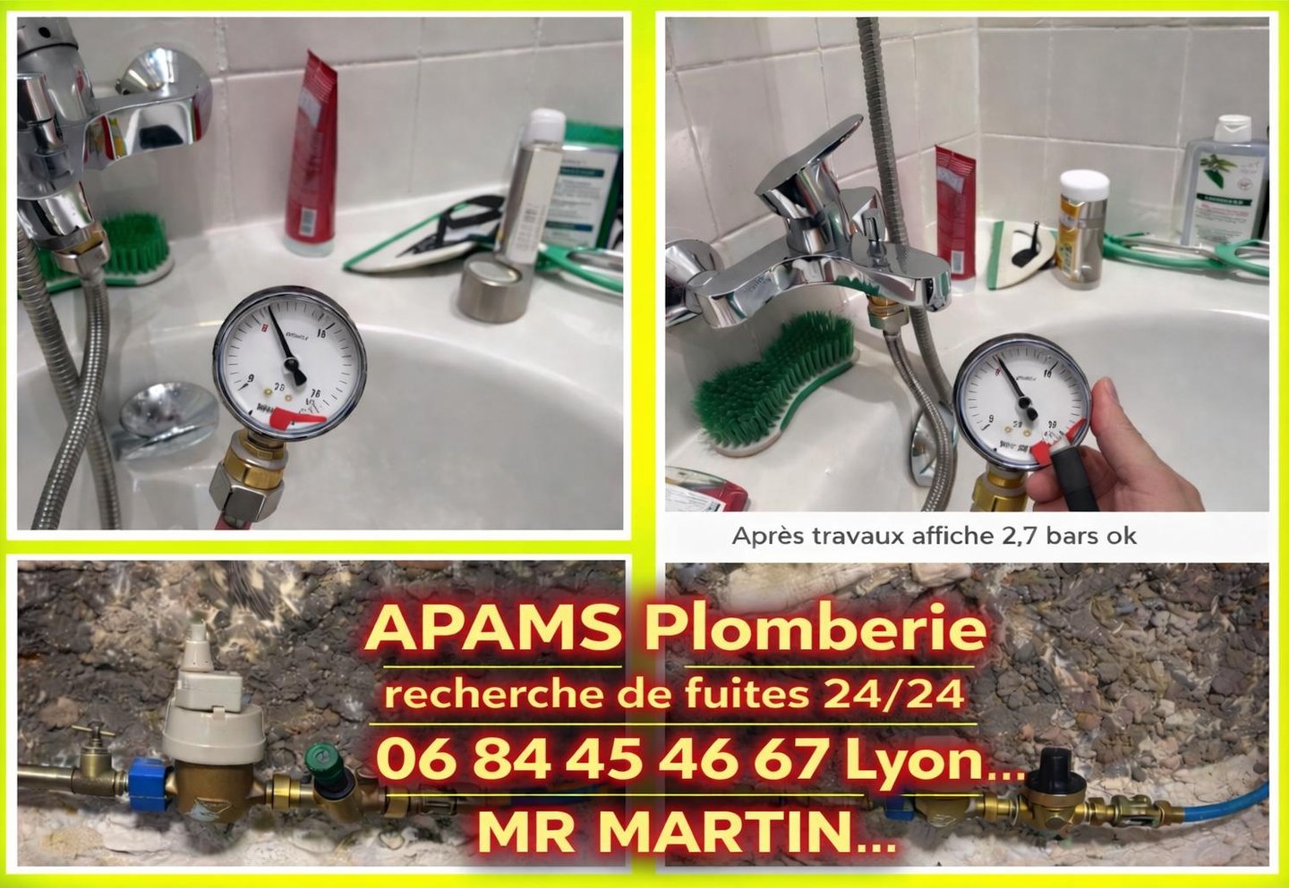 Mise en pression circuit eau froide recherche de fuite LYON 7