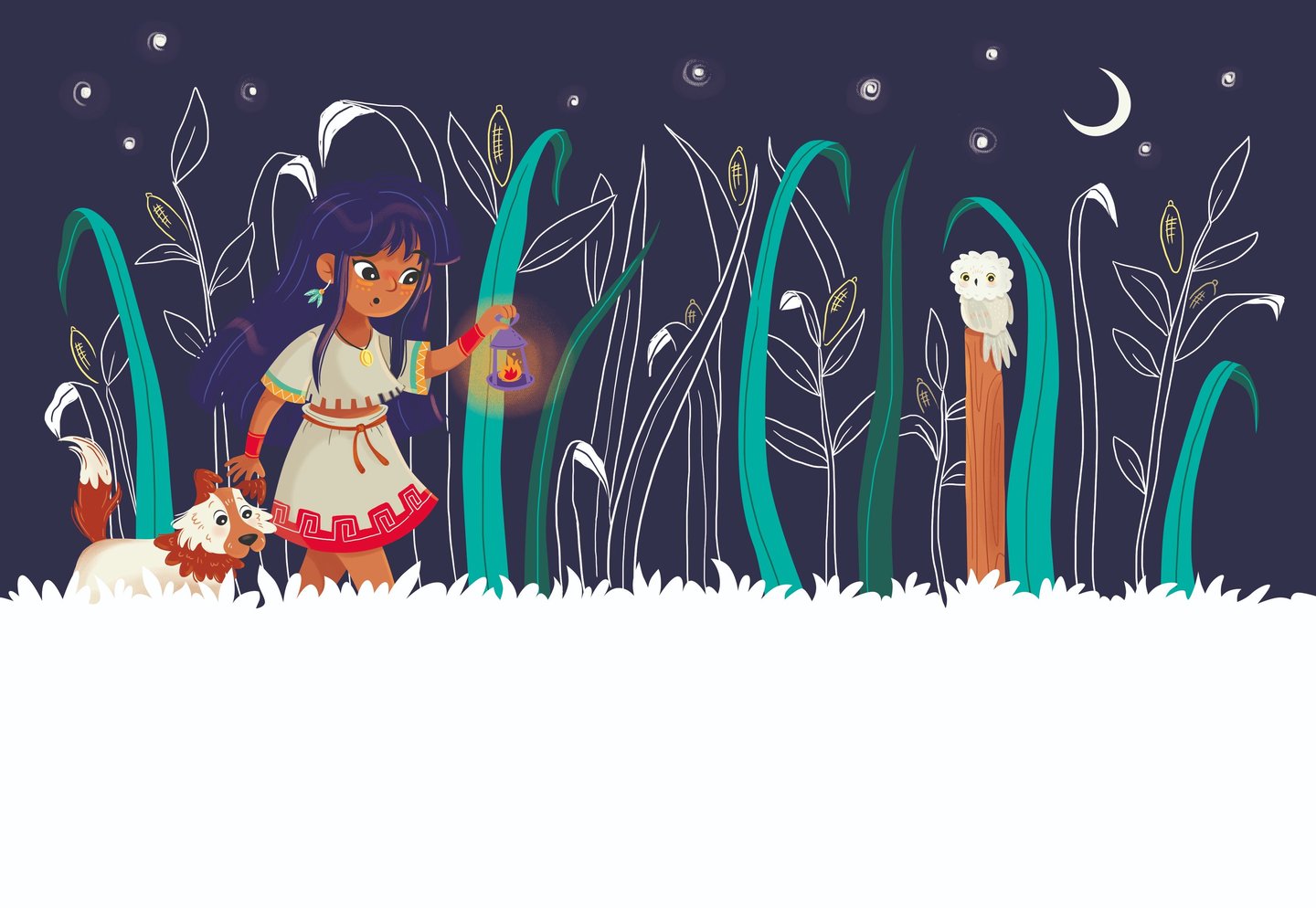 Children’s book illustrator style – exploring girl with dog