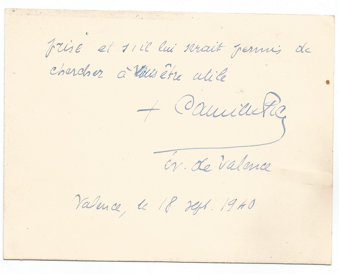 courrier de l'eveque de valence camille pic à marcel lanquetin prefet revoqué 18 sept 1940