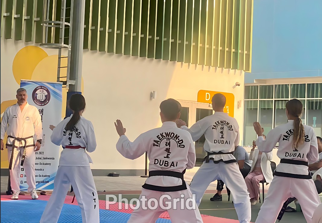 ITF Taekwondo students competing in patterns at Hwa Rang Taekwon-Do Club in Dubai