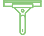 A green and white image of squeegee, a window cleaning hand tool