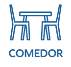 Ícono azul que representa comedor con dos sillas, imagen ilustrativa