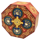 Magic Spin escape room puzzle set up with a spinning dial, colorful symbols, and hidden clues