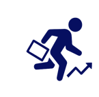 a stick figure silhouette running with a brief case