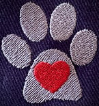 Tender Paws logo embroidery on blue background 