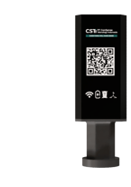 a black and white photo of a qr coder reader