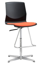 Black and orange counter chair with swivel chrome base and footrest