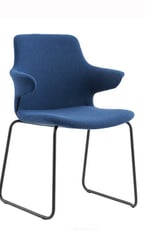 Fully upholstered blue Dora chair with sled base and sculpted arms